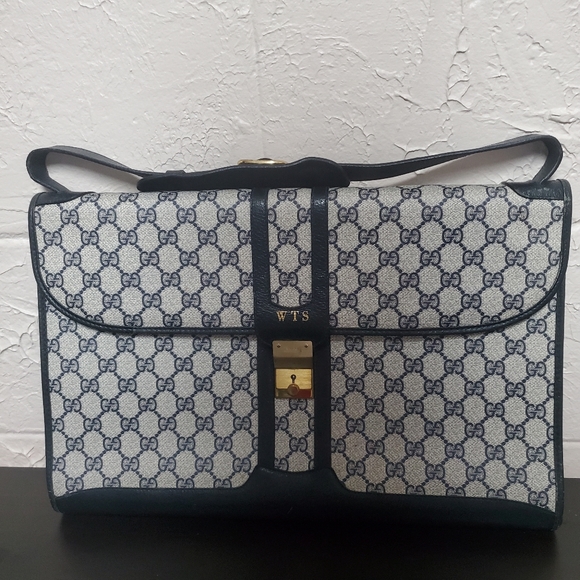Gucci Handbags - VTG Gucci Navy Monogram Canvas Attache Briefcase